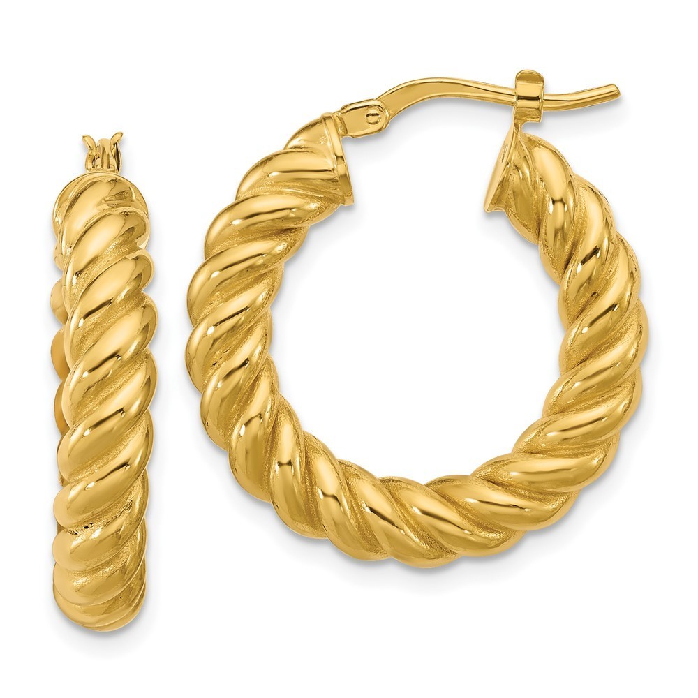 14k Yellow Gold Polished And Twisted Round Hoop Earrings 928$